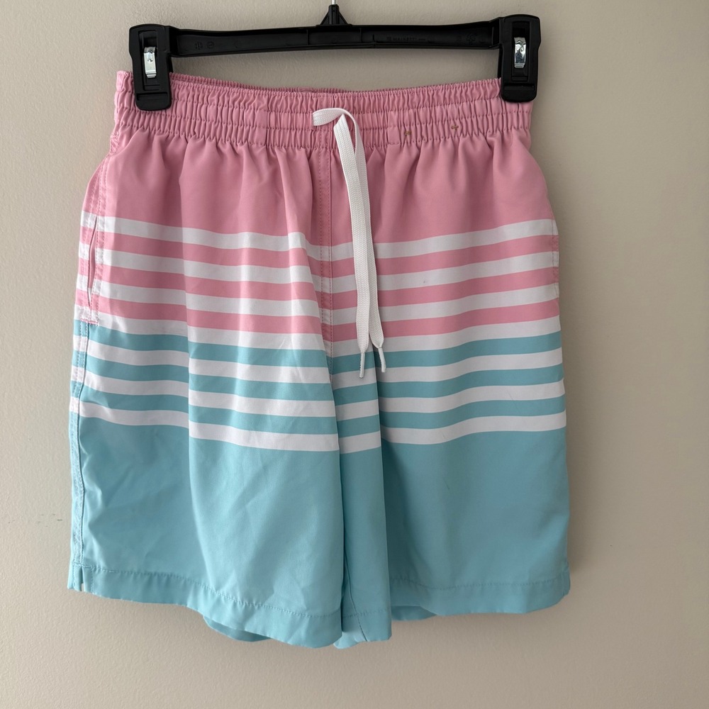 Chubbies Swim Trunks Small Pink Blue Striped 7 Inch Inseam Mesh Lined Shorts